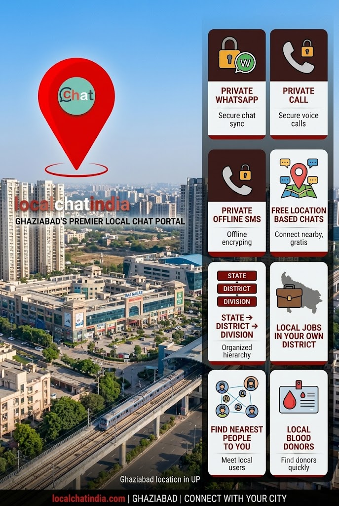 LocalChatIndia anonymous chat and dating app for Ghaziabad - connect with locals near Indirapuram, Vaishali, and Raj Nagar without sharing phone number
