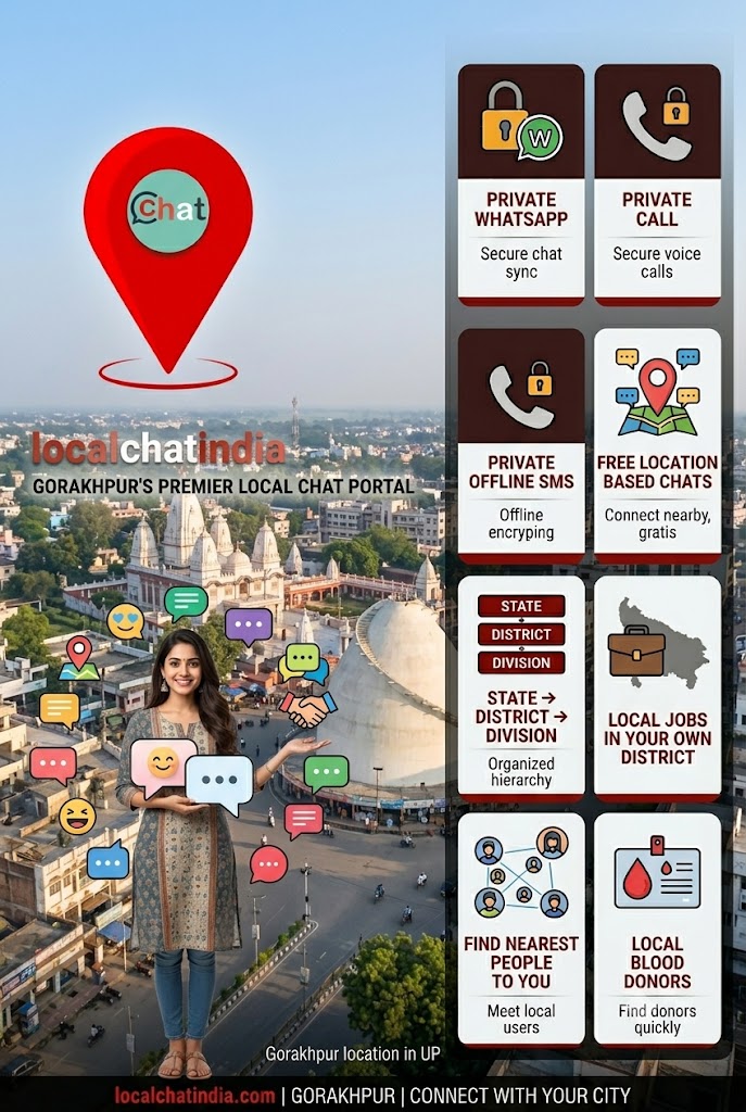 LocalChatIndia anonymous dating and chat app for Gorakhpur - connect with singles near Gorakhnath Temple, Golghar, and GIDA