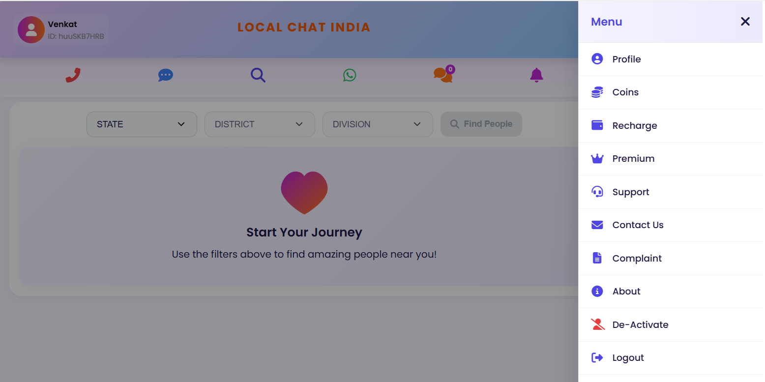 LocalChatIndia Dashboard Preview