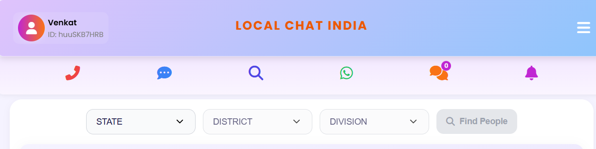 LocalChatIndia Features Menu